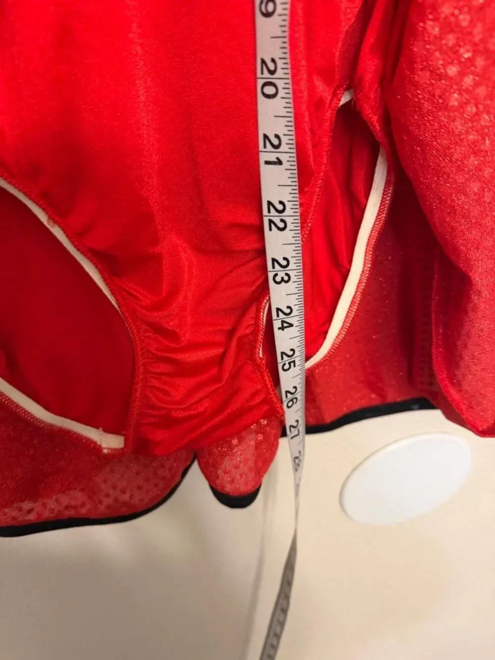 Curtain Call Dance Costume E2574 red leotard slip dress sequin vintage MA adult